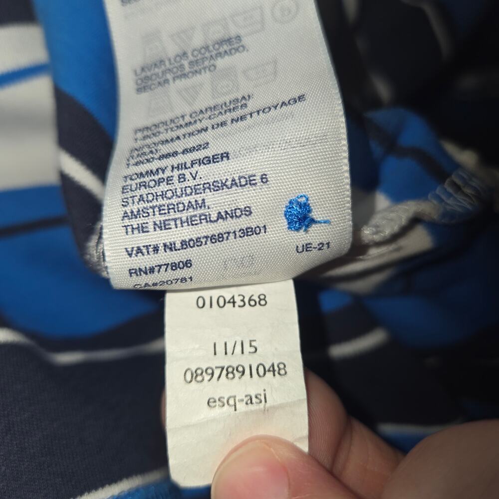 Tommy Hilfiger Striped Polo Shirt Large Blue White Classic Fit - Picture 5 of 11